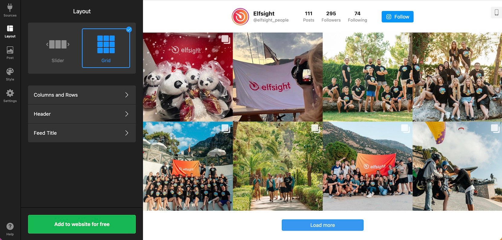 Choose a layout to add Instagram Feed to Wix website