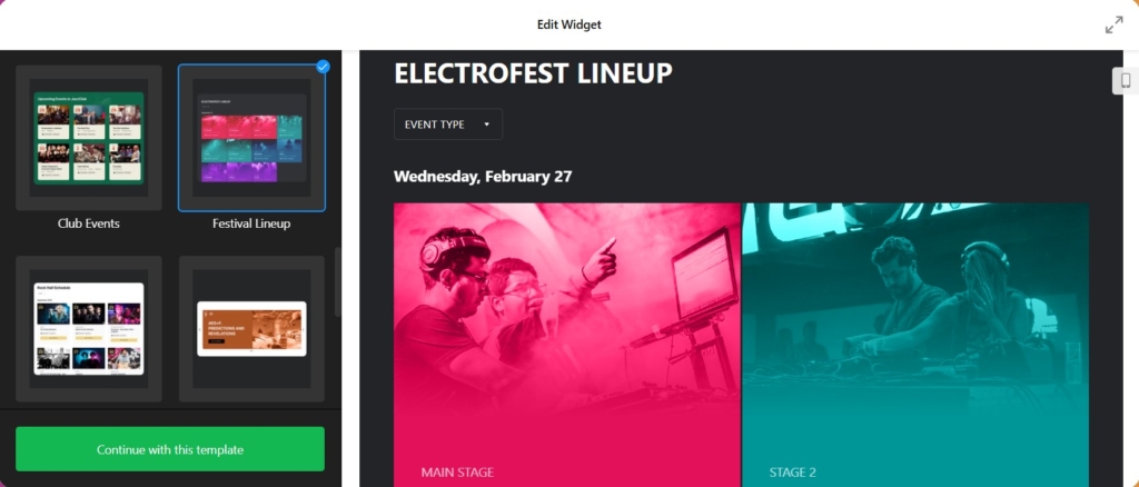 Add Events Calendar to a website: Festival Lineup template