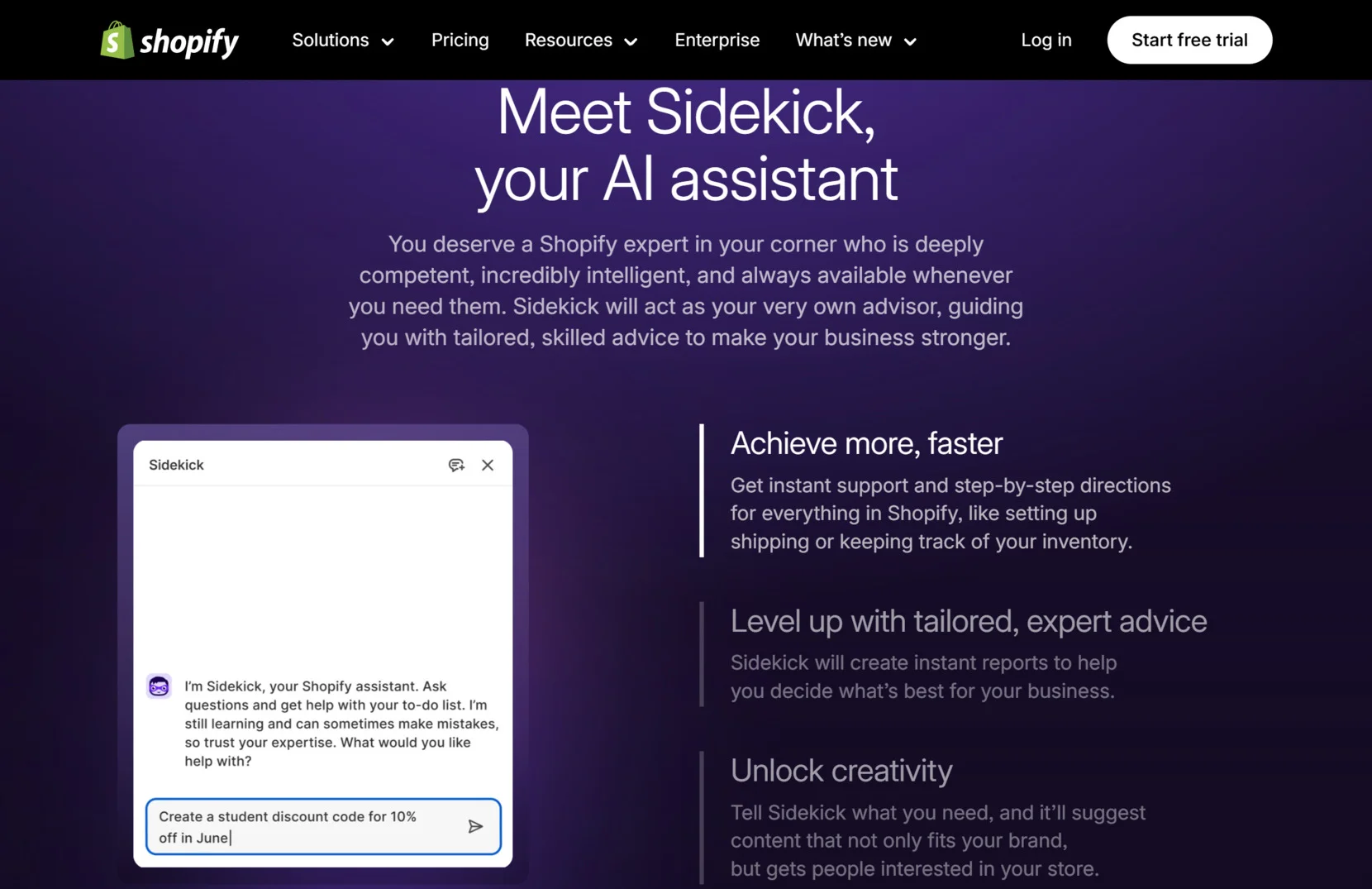 Webshop chatbot - Shopify Sidekick