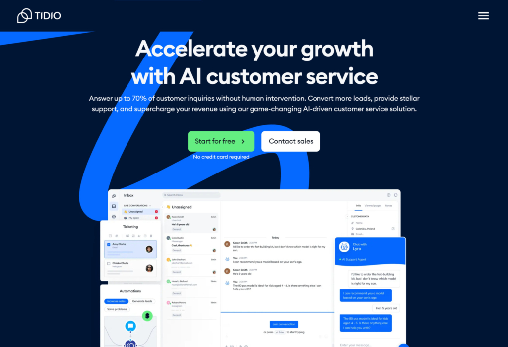 AI customer service software - Tidio