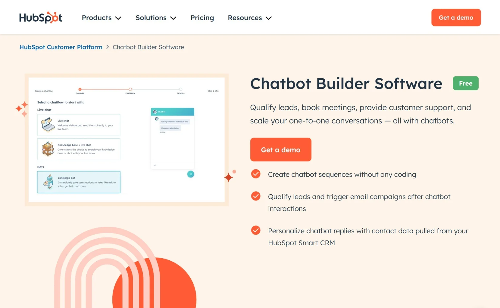 Best AI customer service bots - Hubspot Chatbot Builder