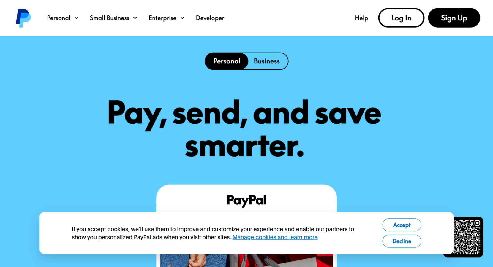 Cookie Concent banner - PayPal