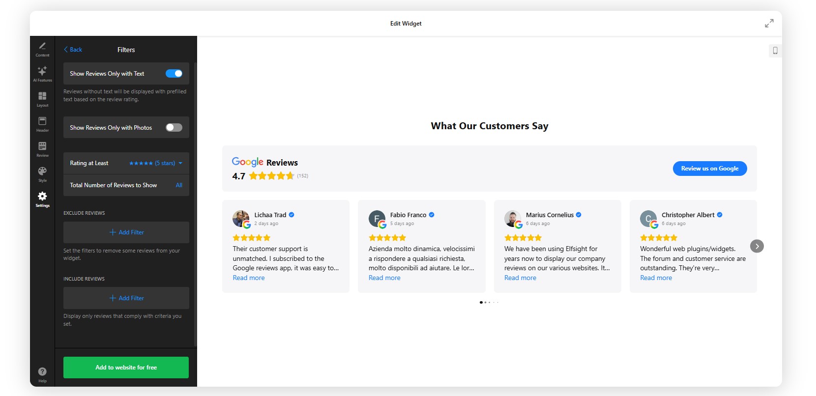 How to embed Google Reviews on Elementor: filters