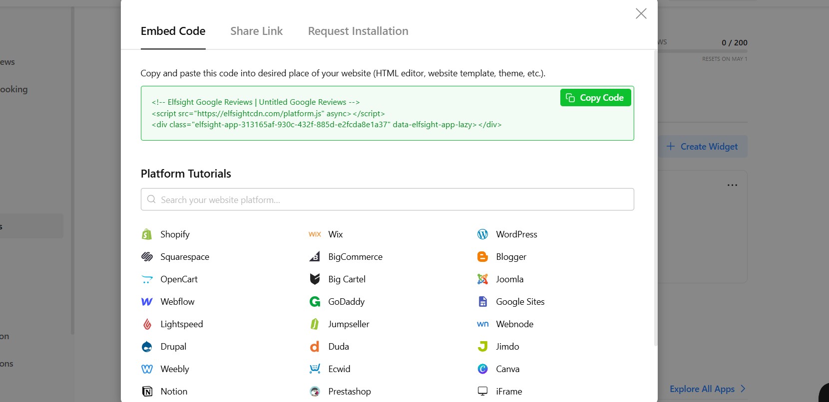How to add Google Reviews to Elementor: installation code