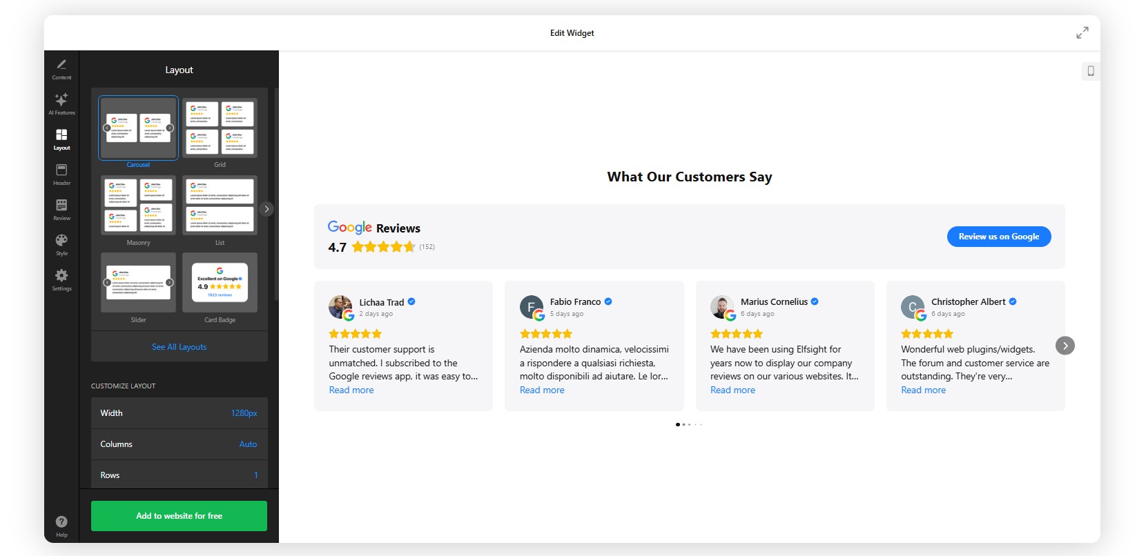 How to embed Google Reviews on Elementor: layout
