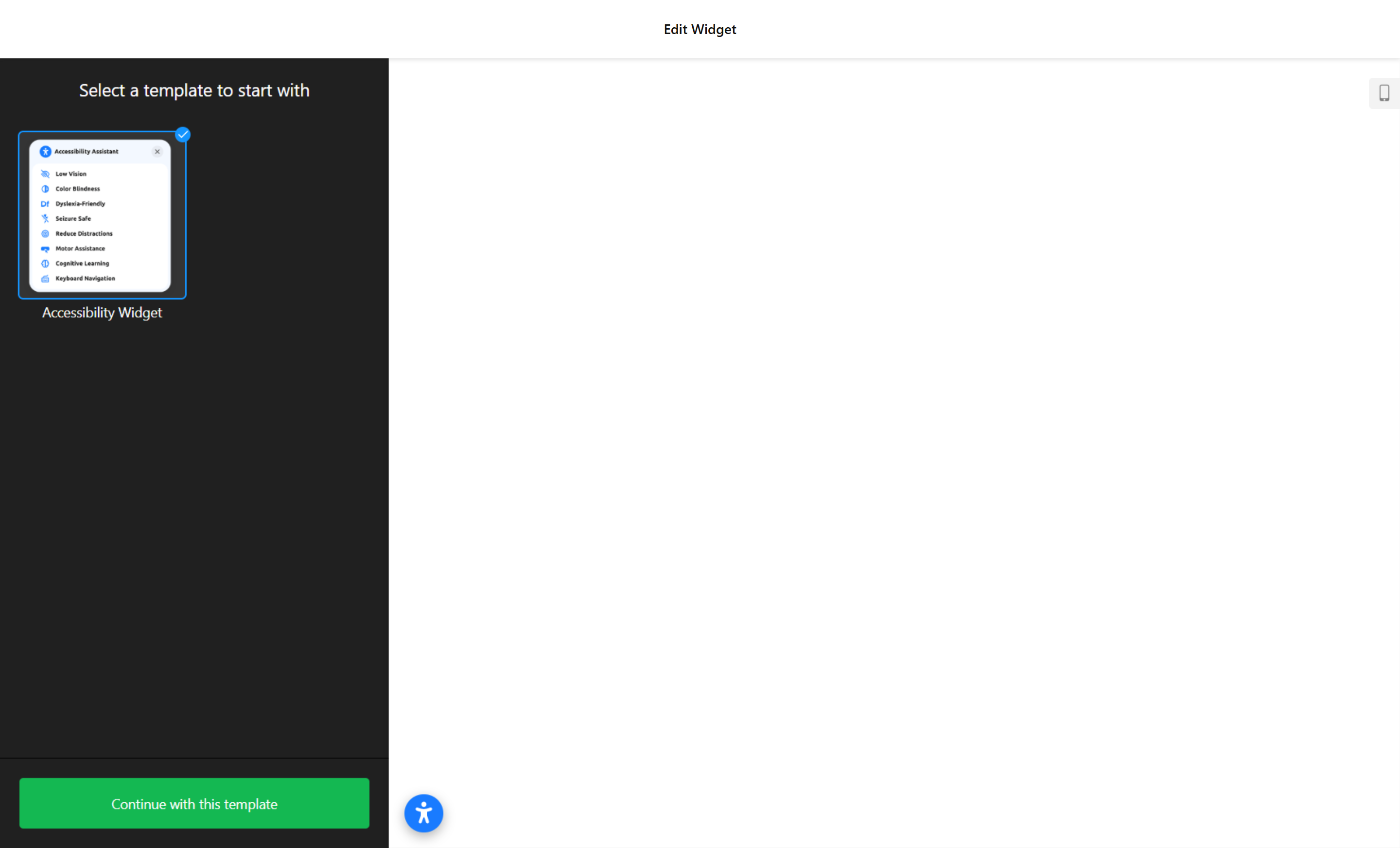 Select a template for the widget
