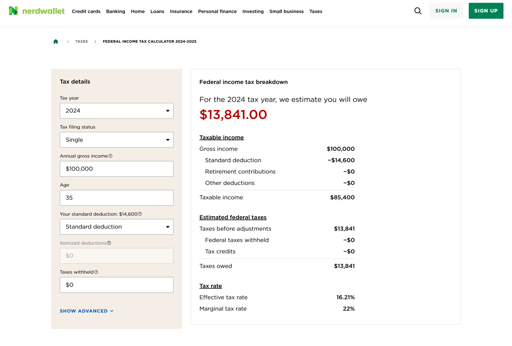 Online tax calculator