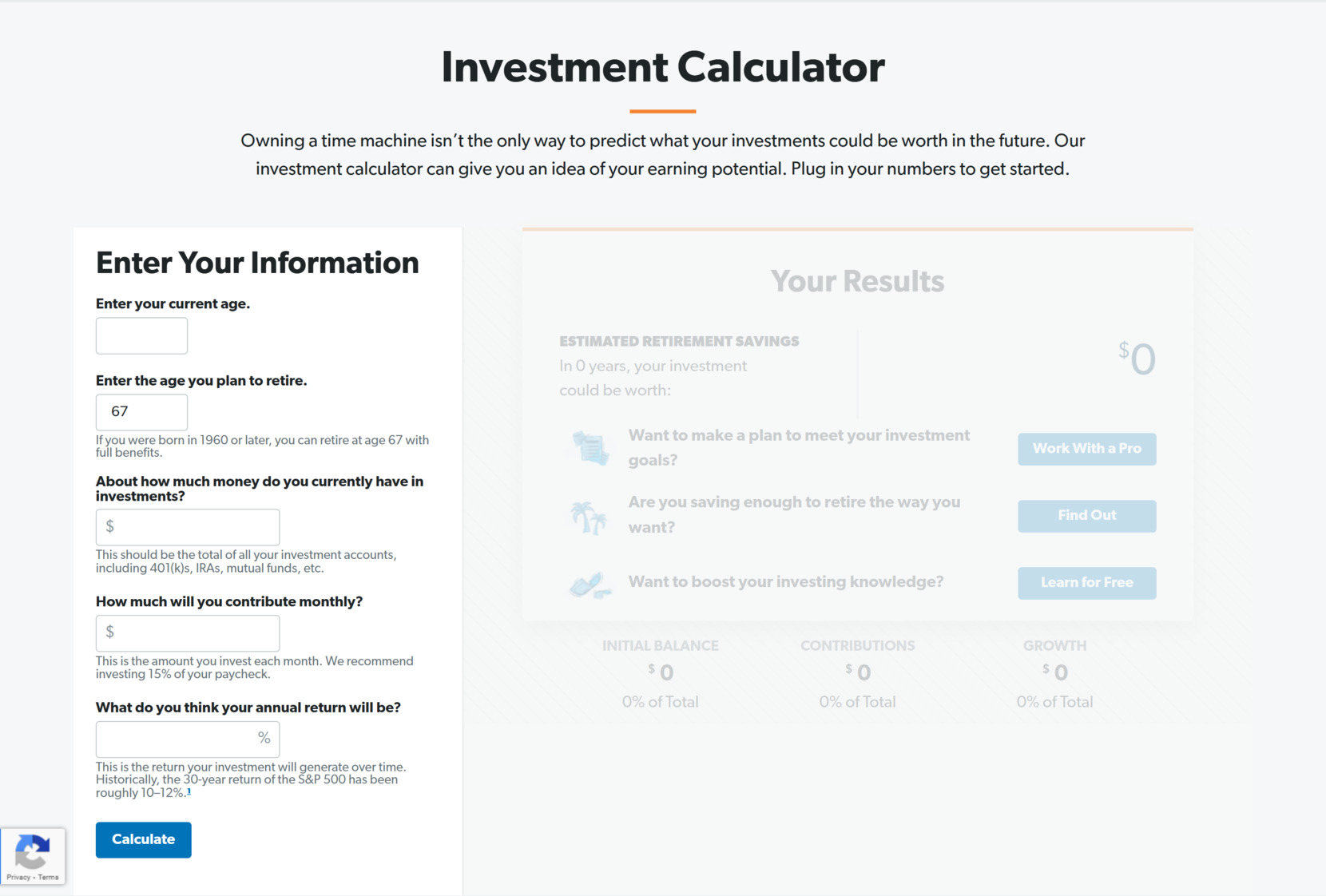 Website investment calculator
