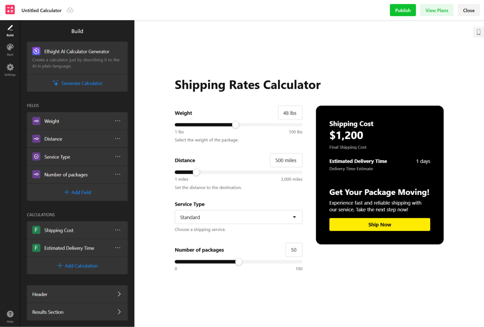 Customize the fields of calculator
