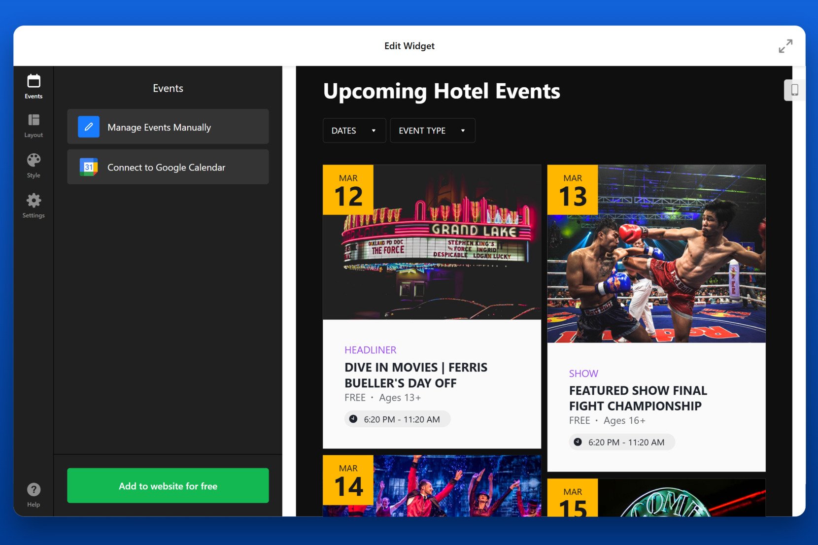 Connect Google Calendar to the widget