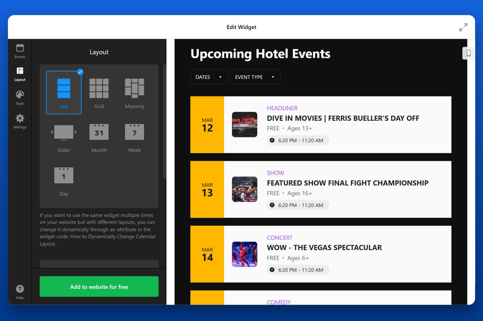 Change the layout for your calendar