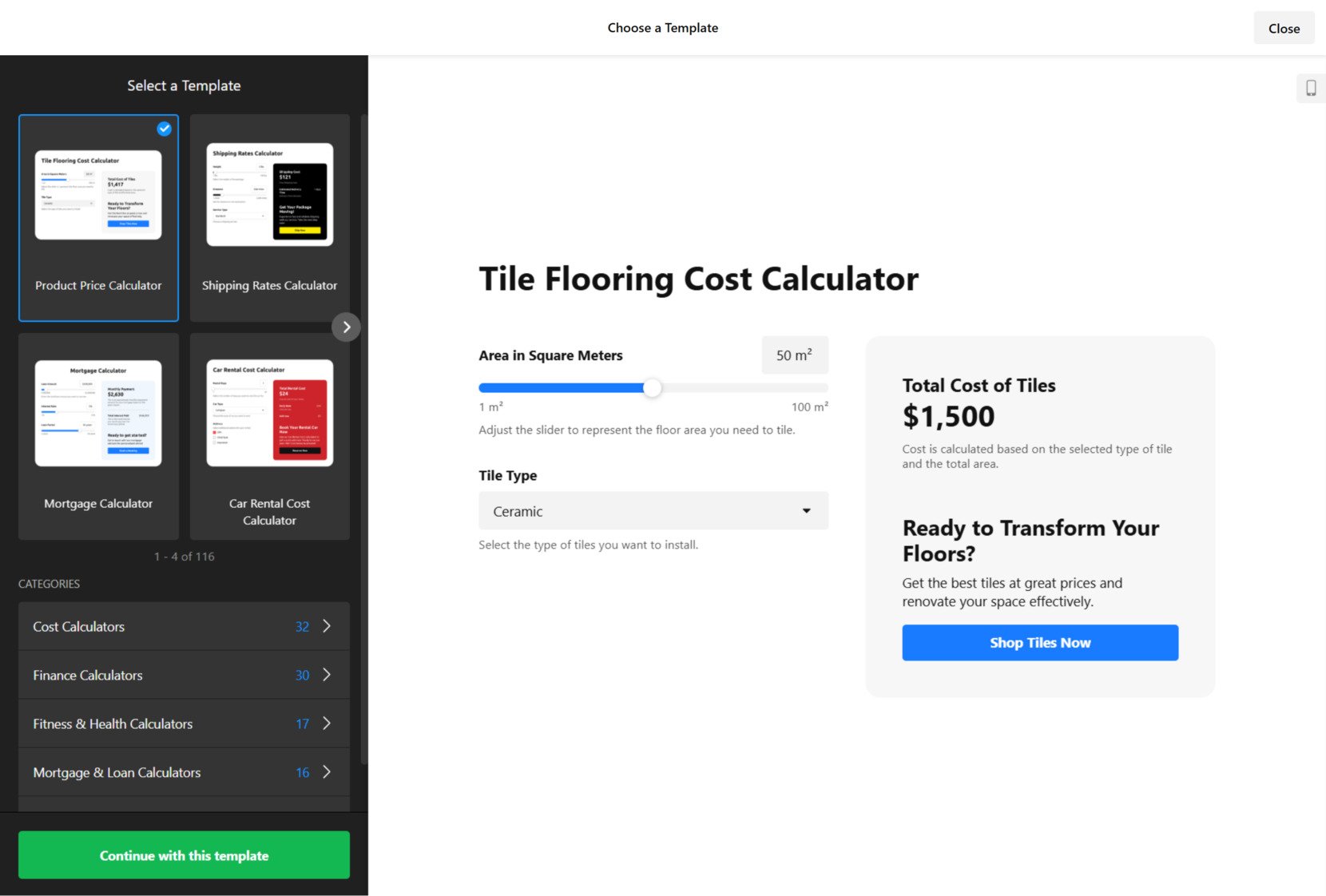 Select a calculator template