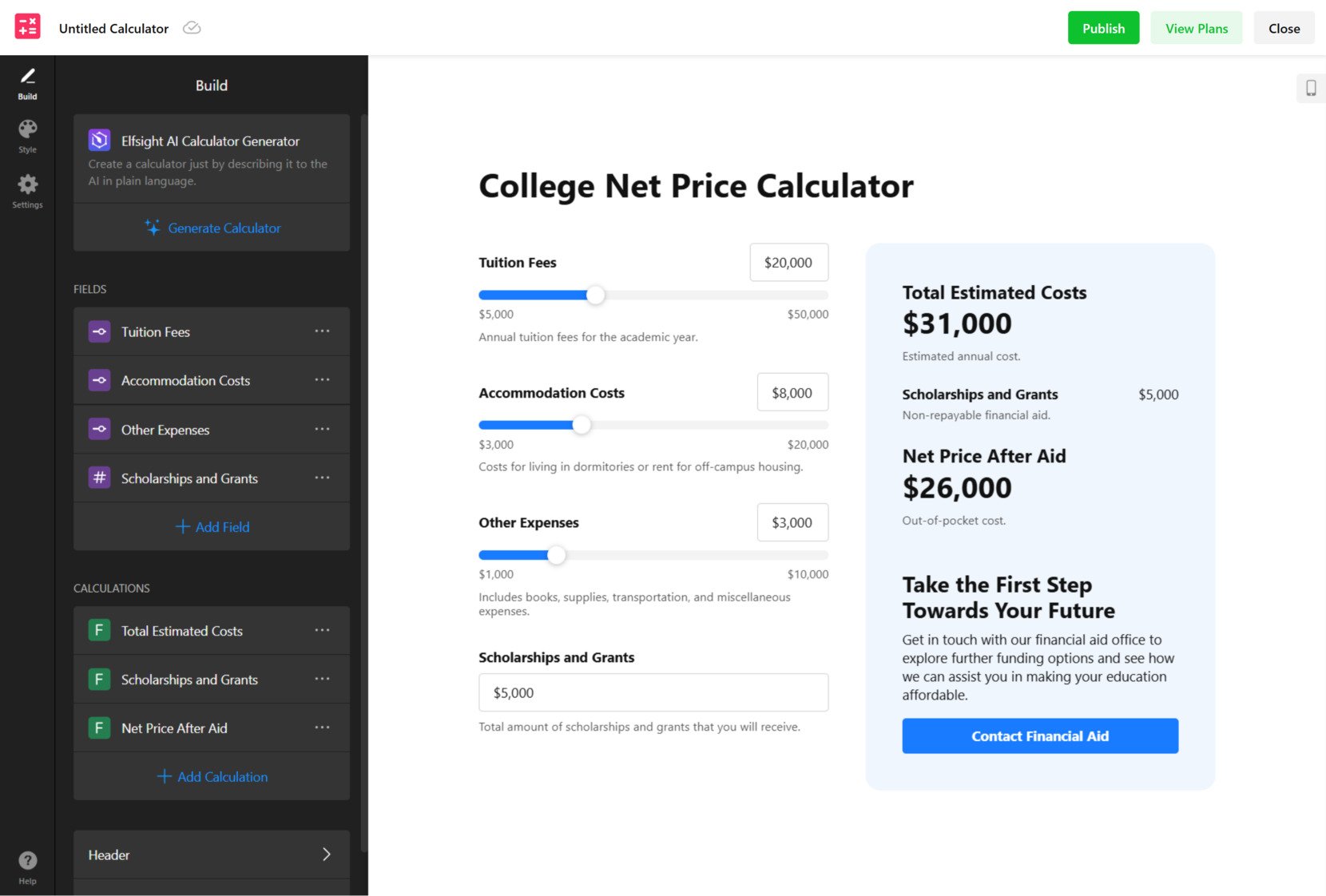 Set the calculation fields