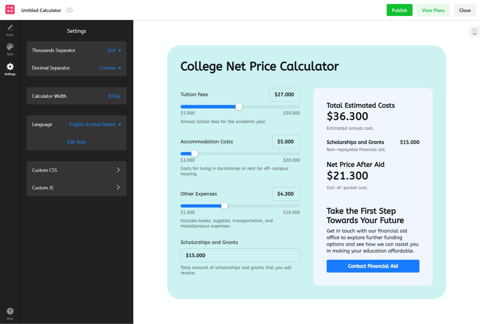 Adjust the calculator's settings