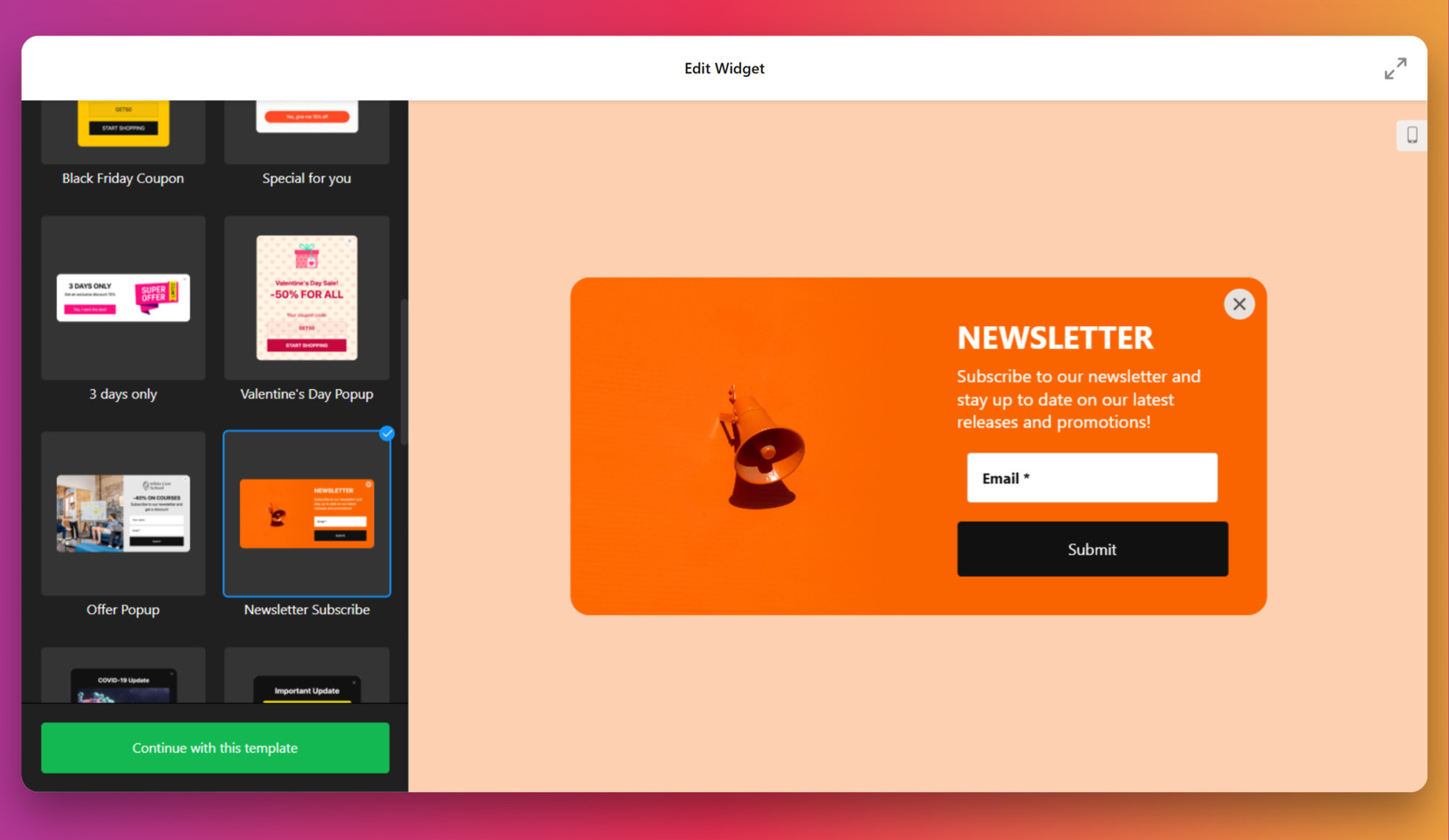 Pick the newsletter template from the list