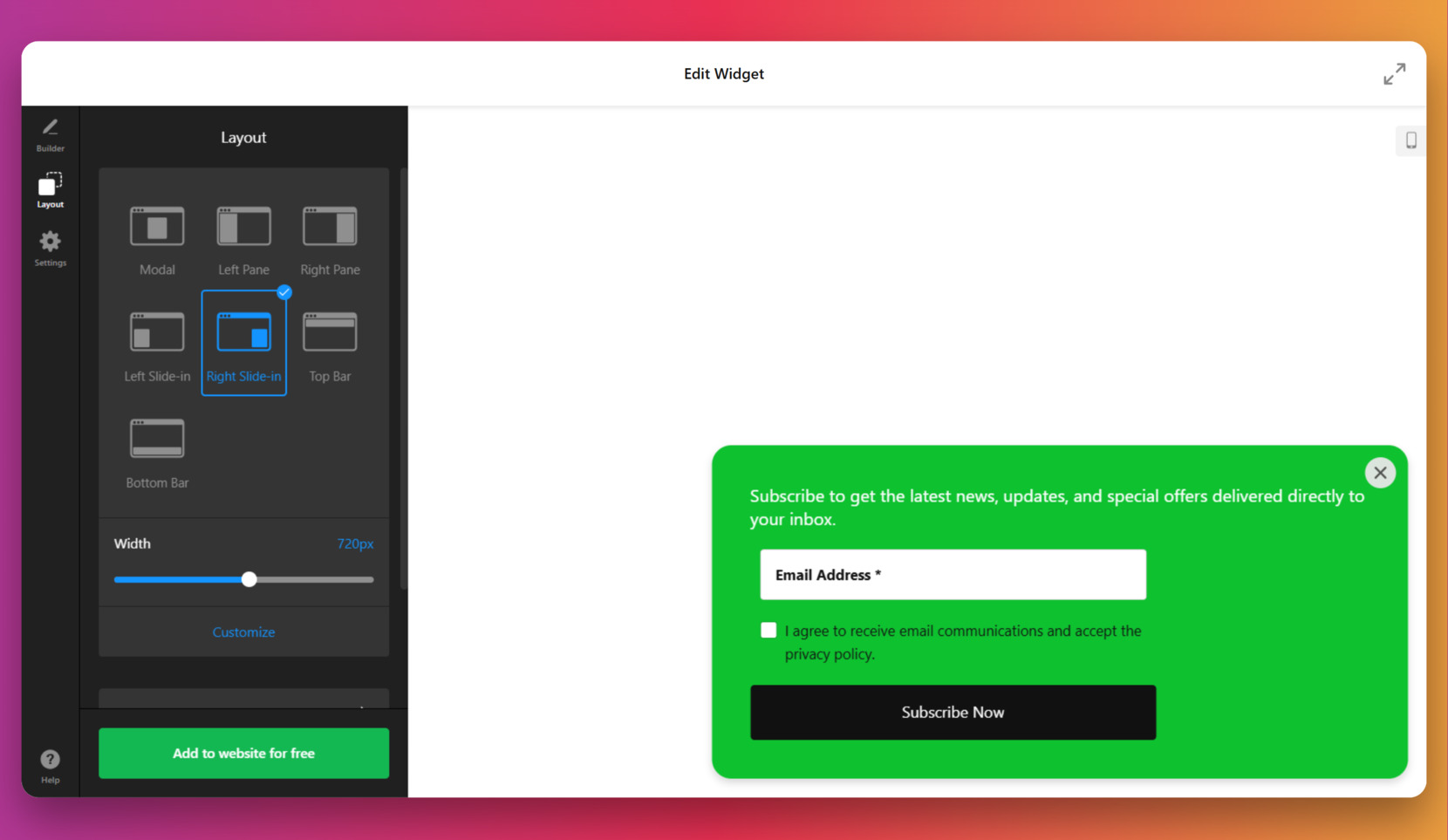 Set the layout for your Shopify newsletter popup
