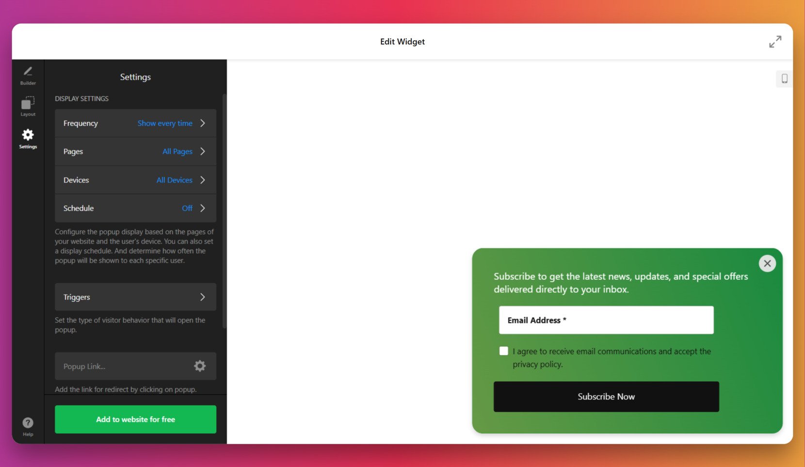 Adjust the settings of your widget