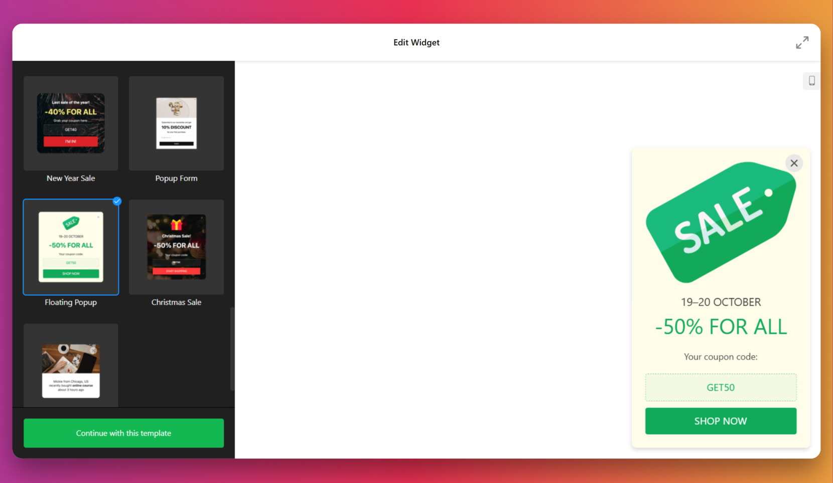 Select a template for your widget