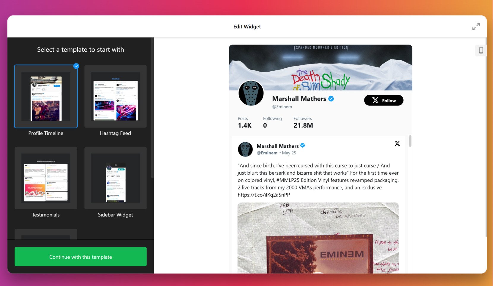 Pick a widget template