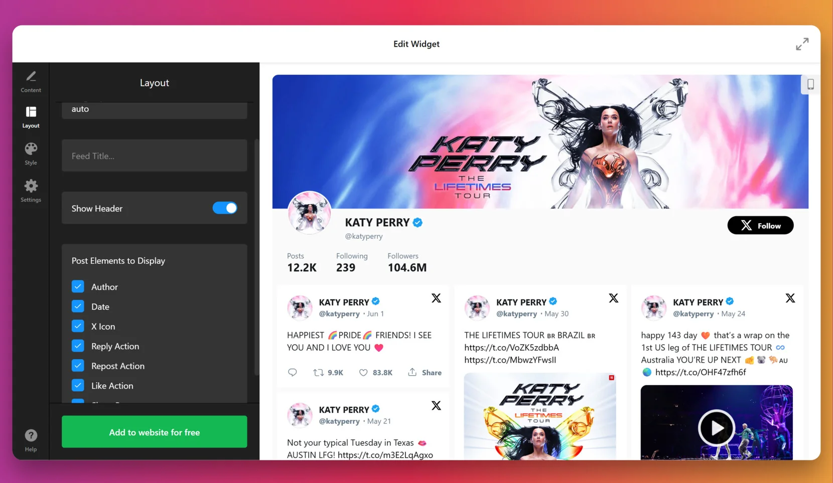 Adjust the feed's layout