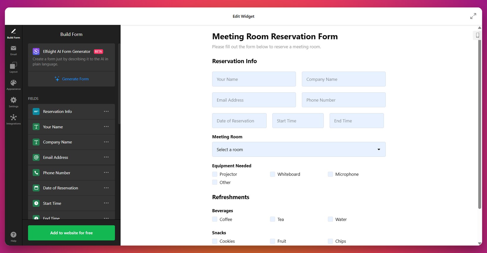 Create the fields for your form