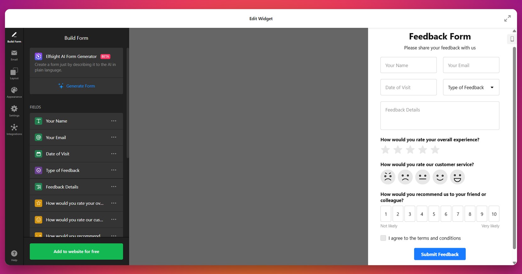 Customize the form's fields