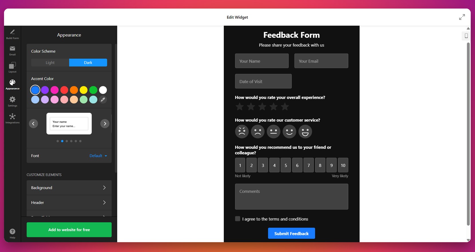 Work on form's design