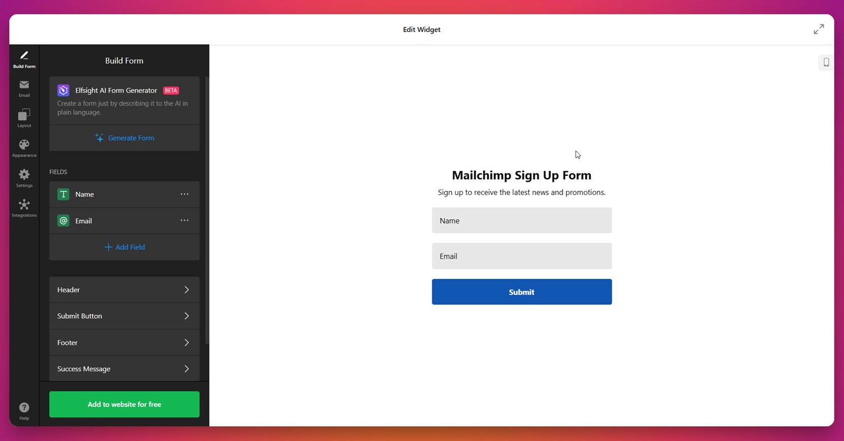 Pick a form template