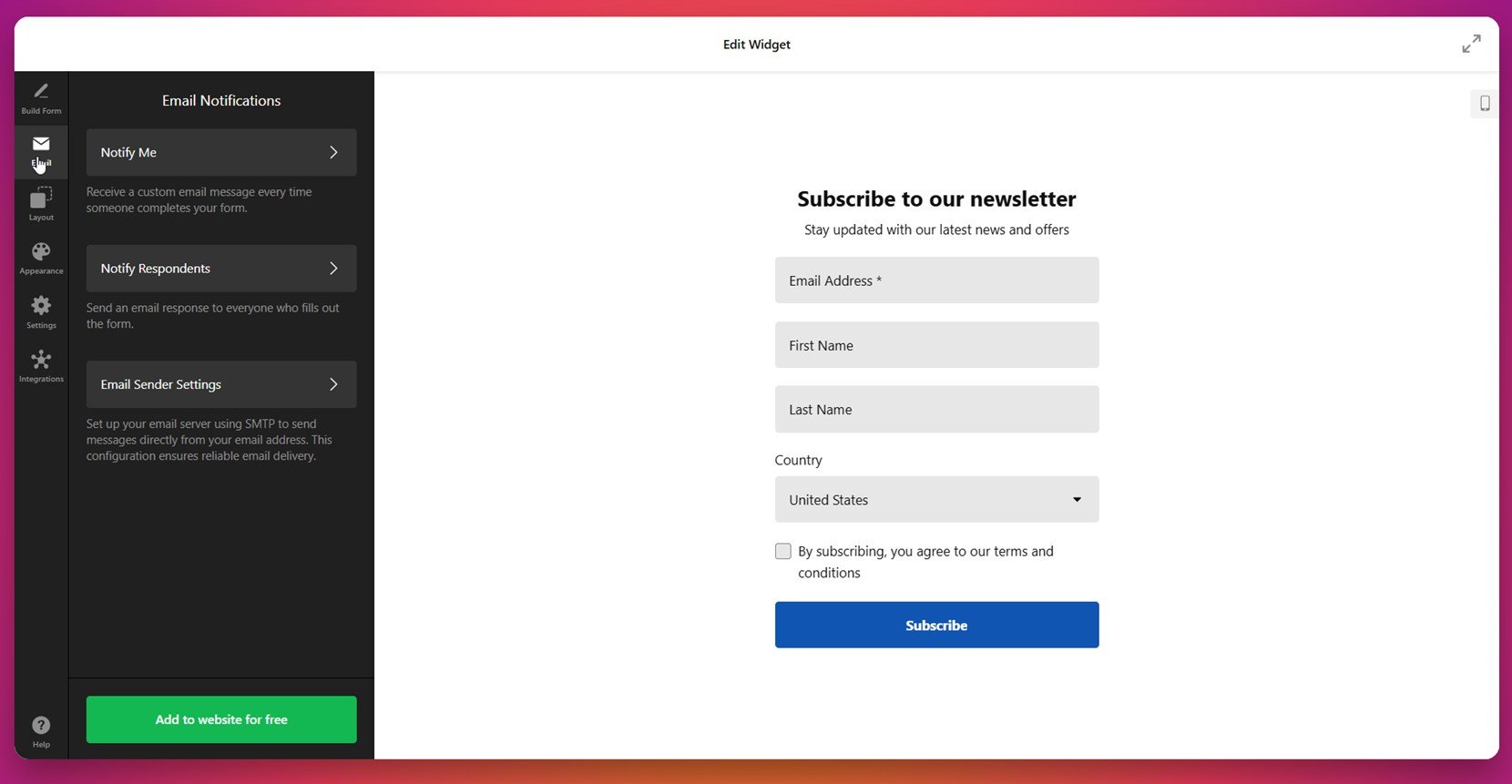 Configure email natifications