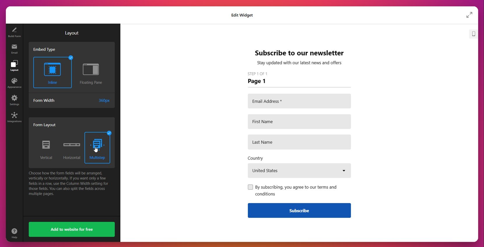 Customize the form's layout