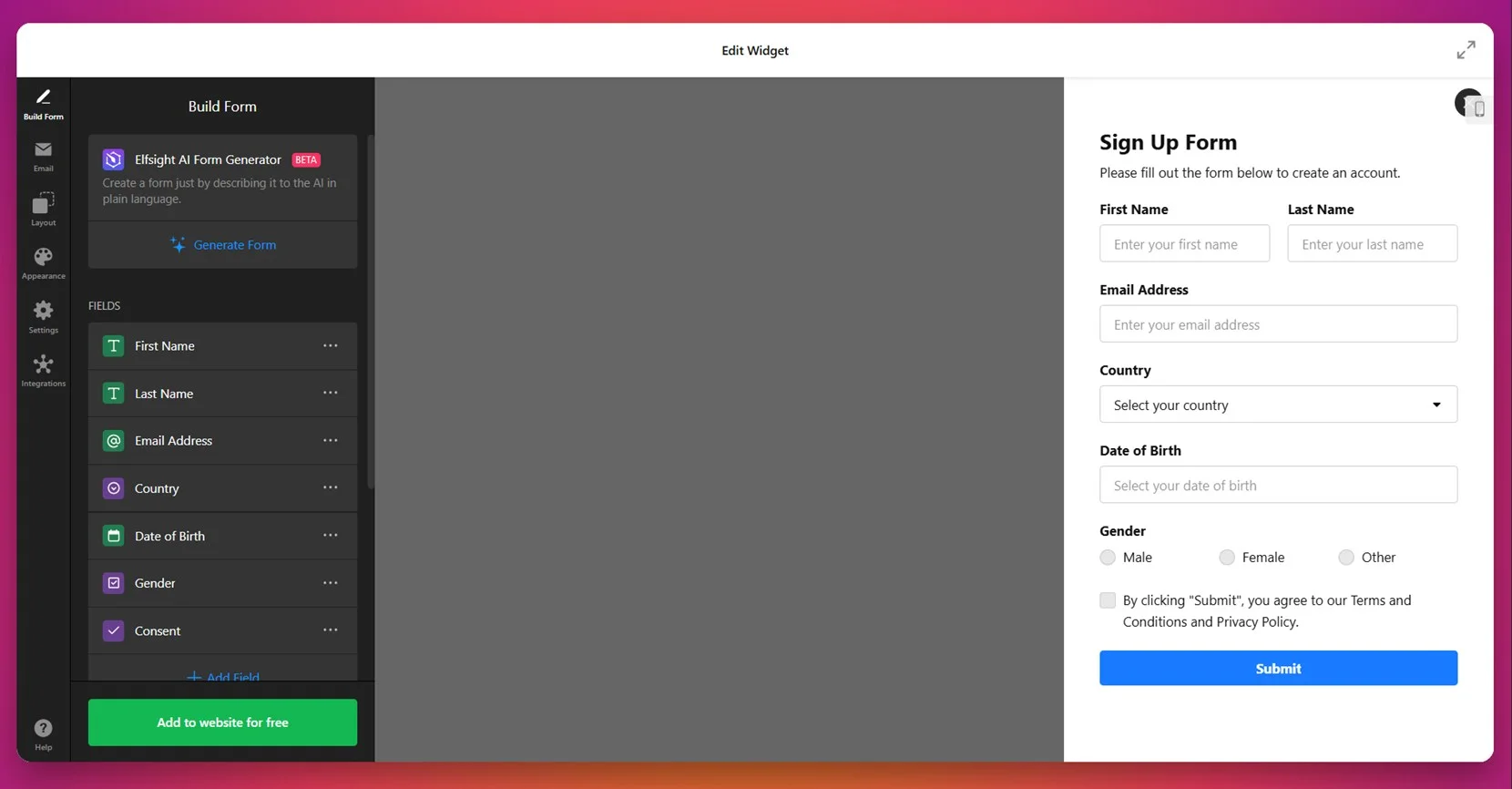 Create your form