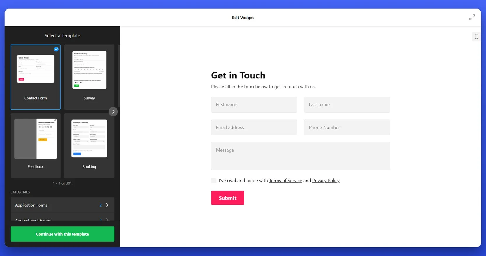 Select a form template