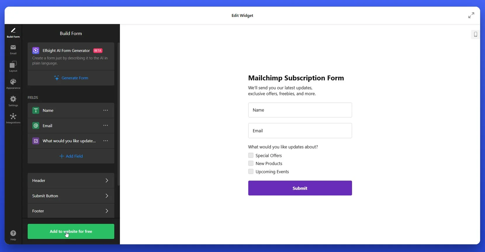 Create the form by adding fields