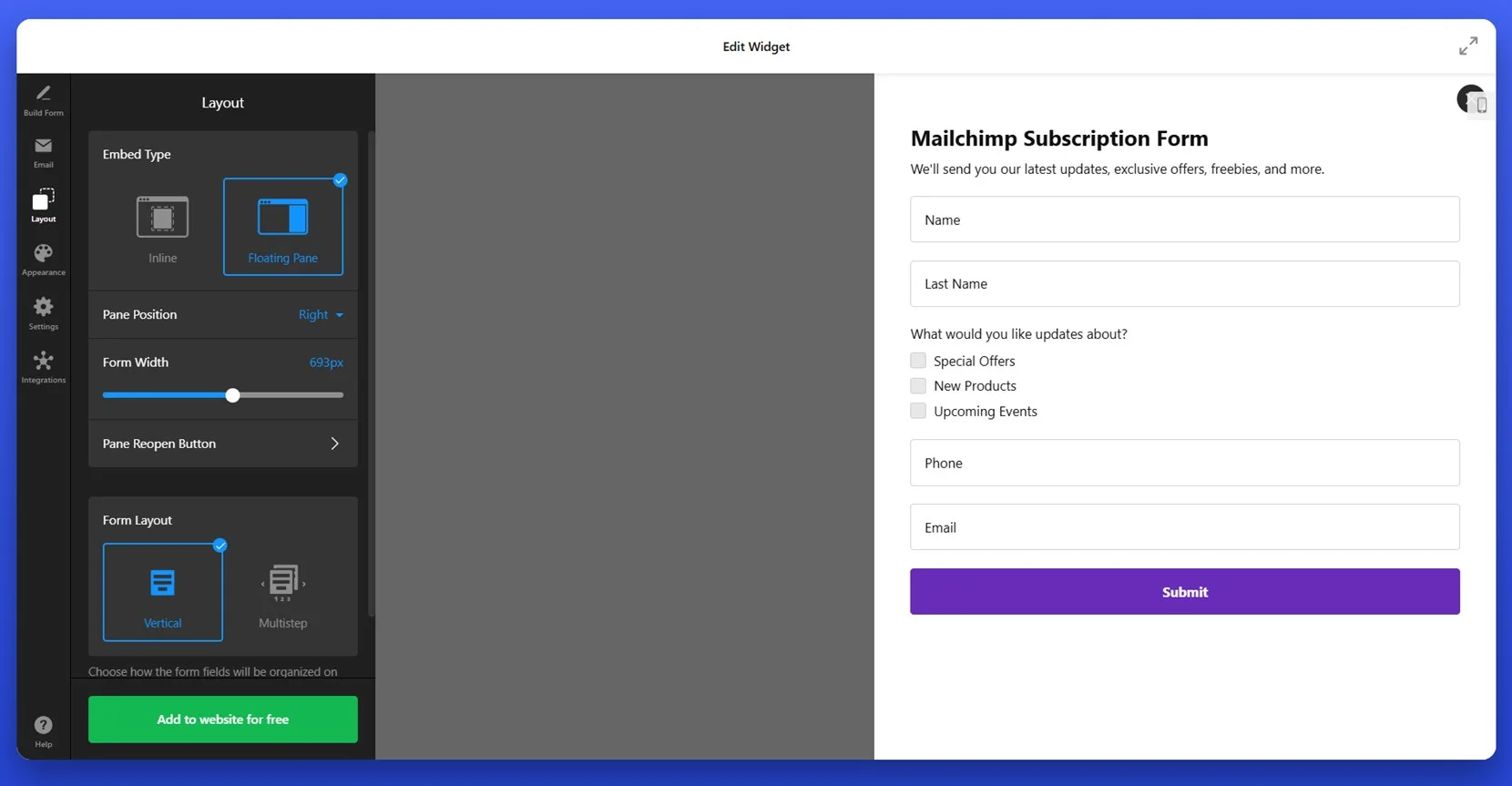 Set the plugin layout