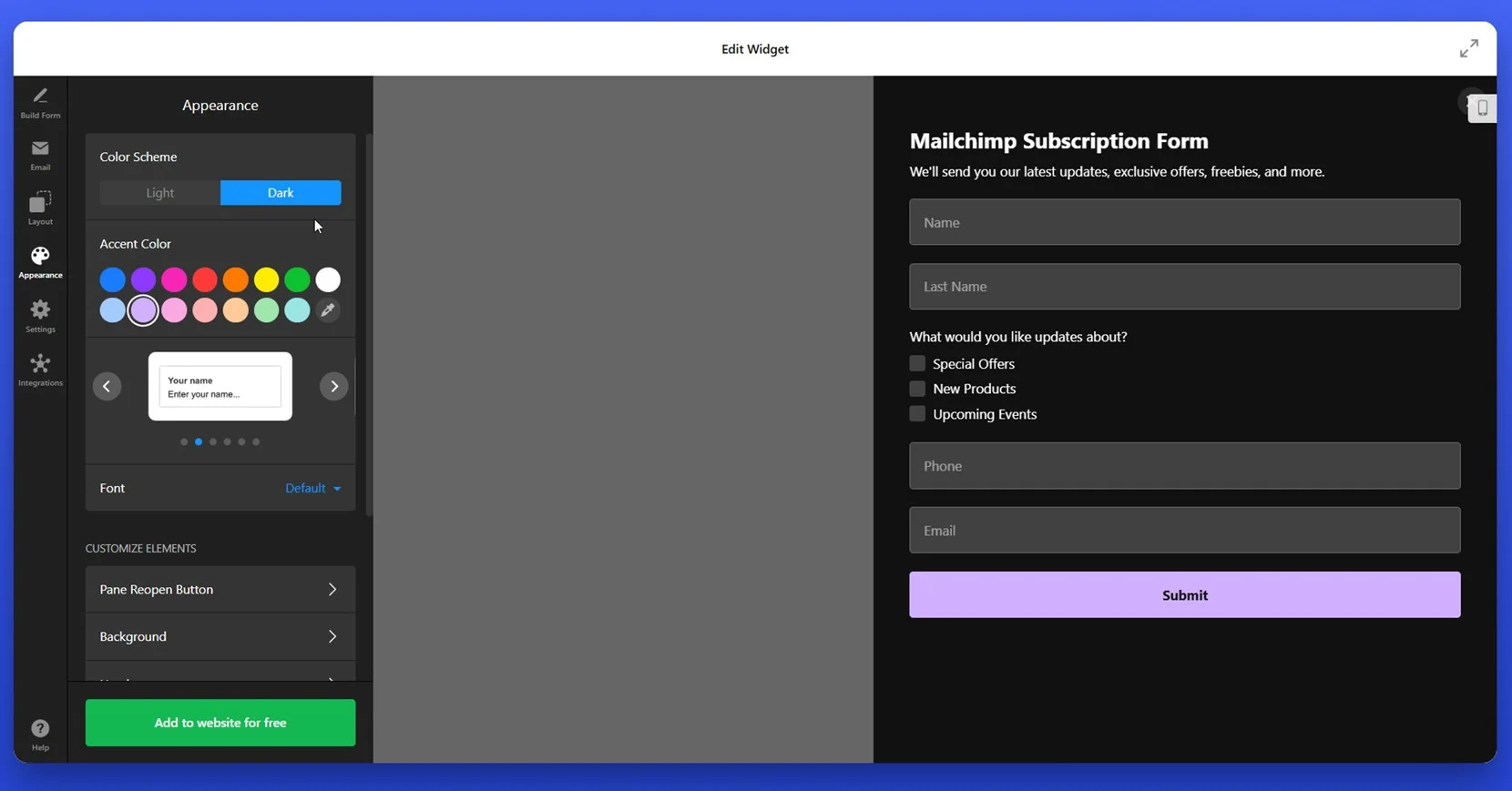 Adjust the form's design