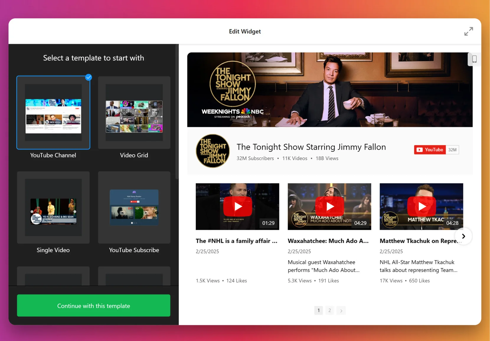 Pick a widget template