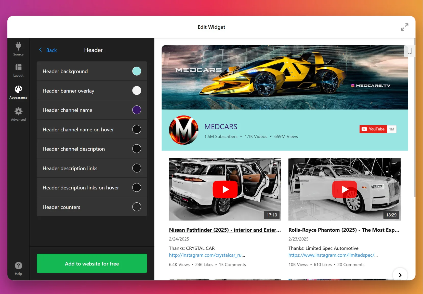 Work on the widget's design
