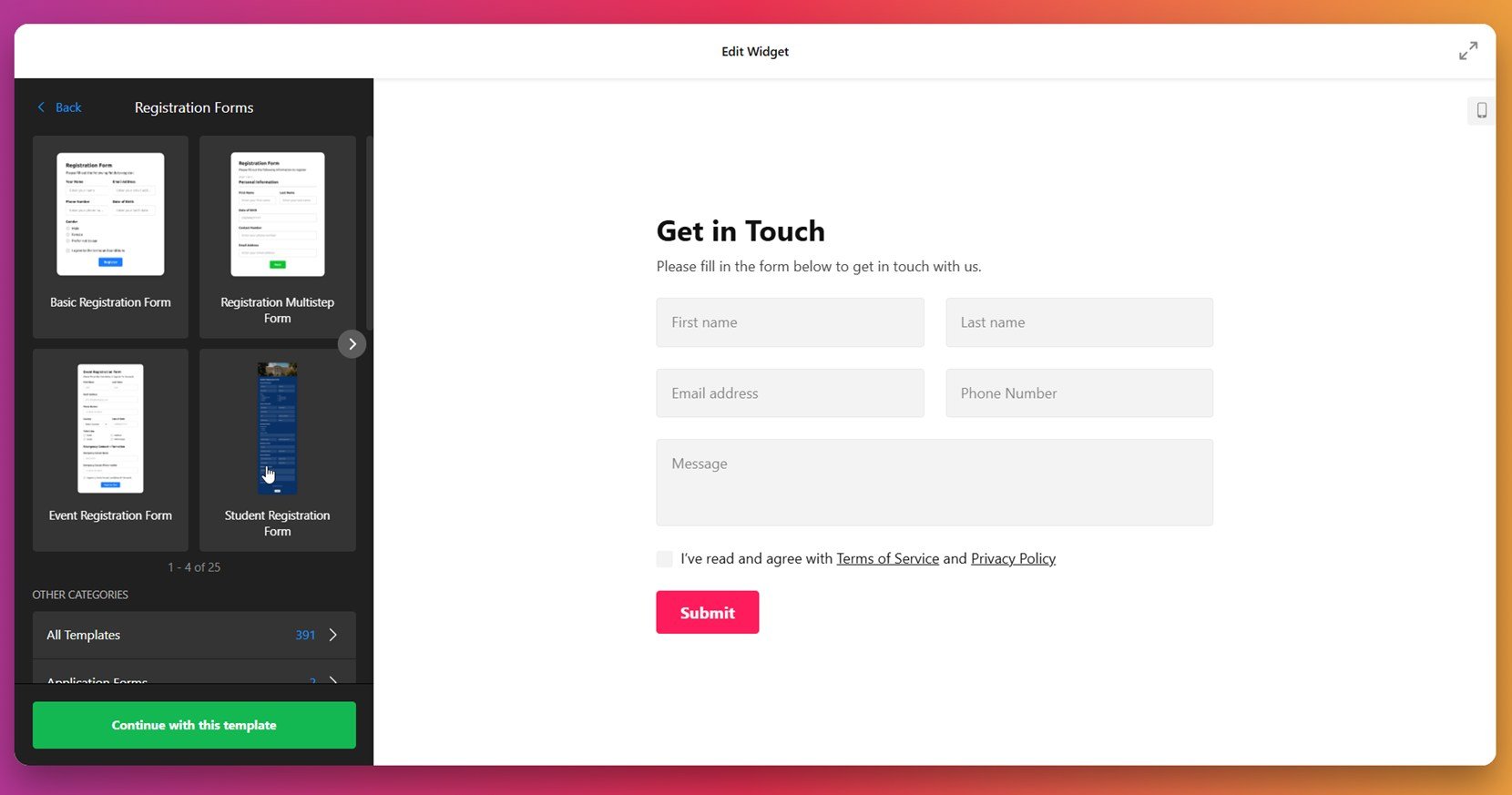 Pick a form template