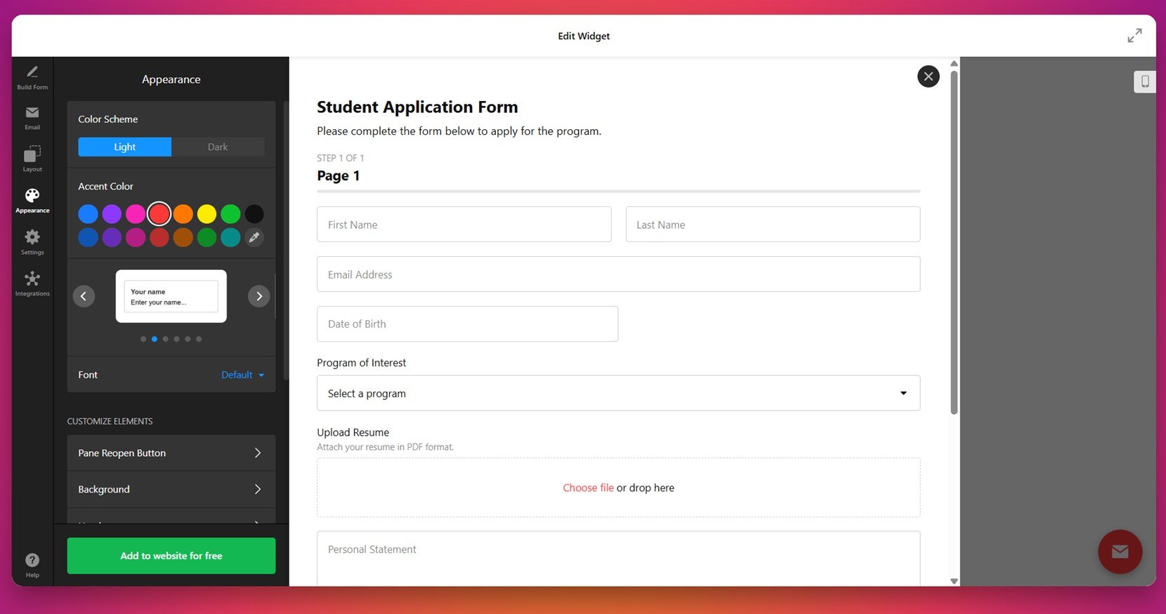 Work on the form's design