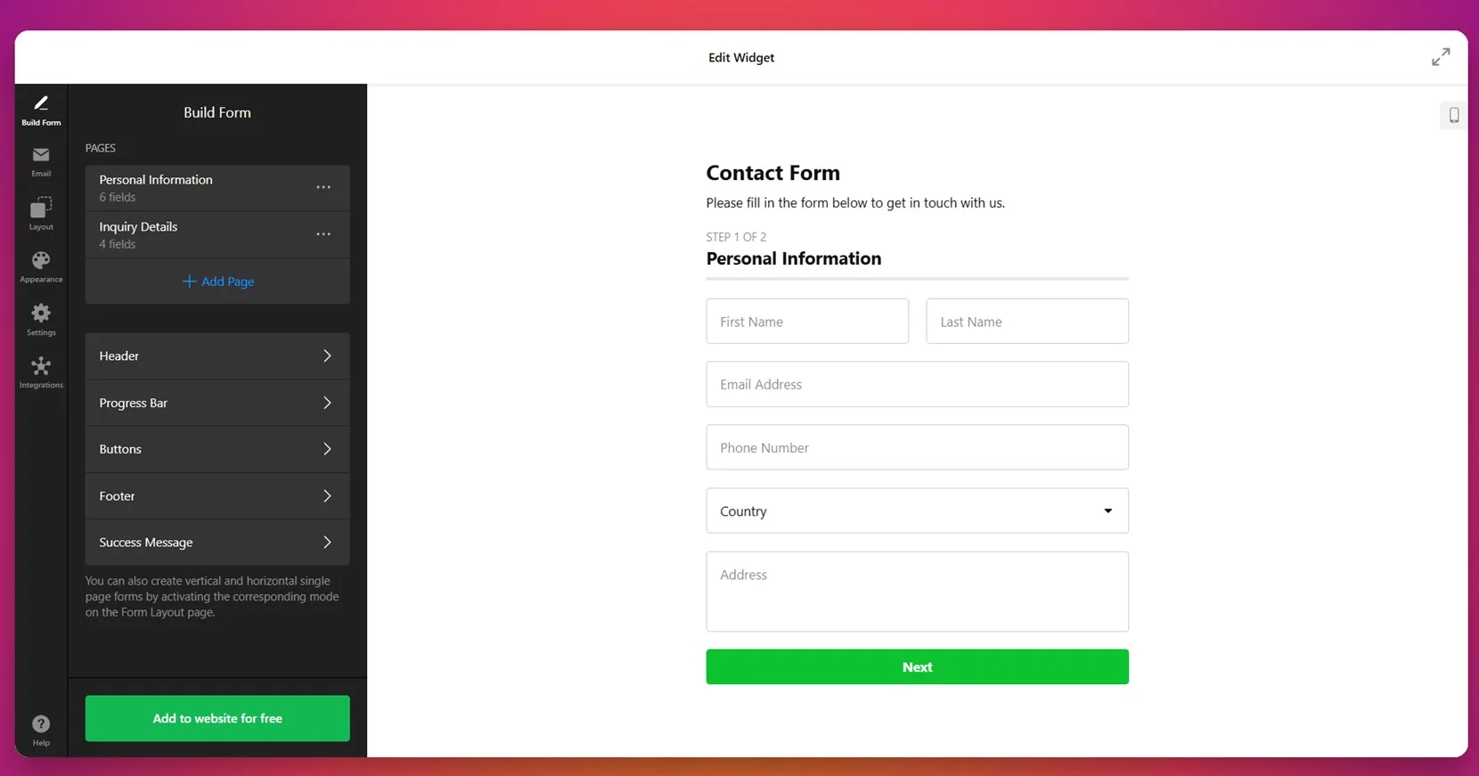 Pick a form template
