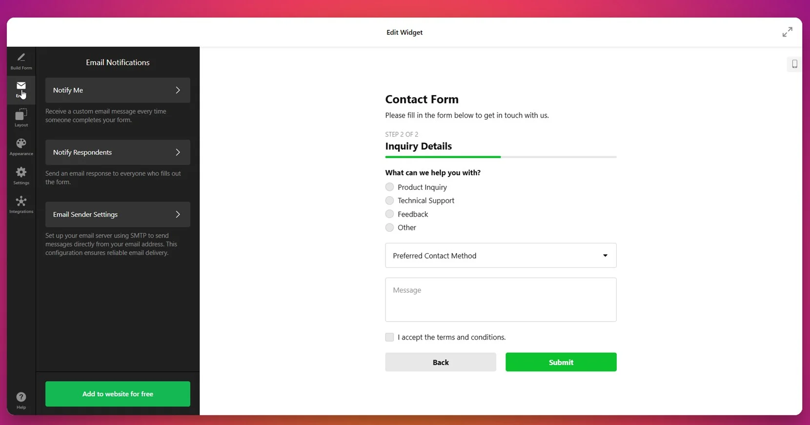 Allow email notifications