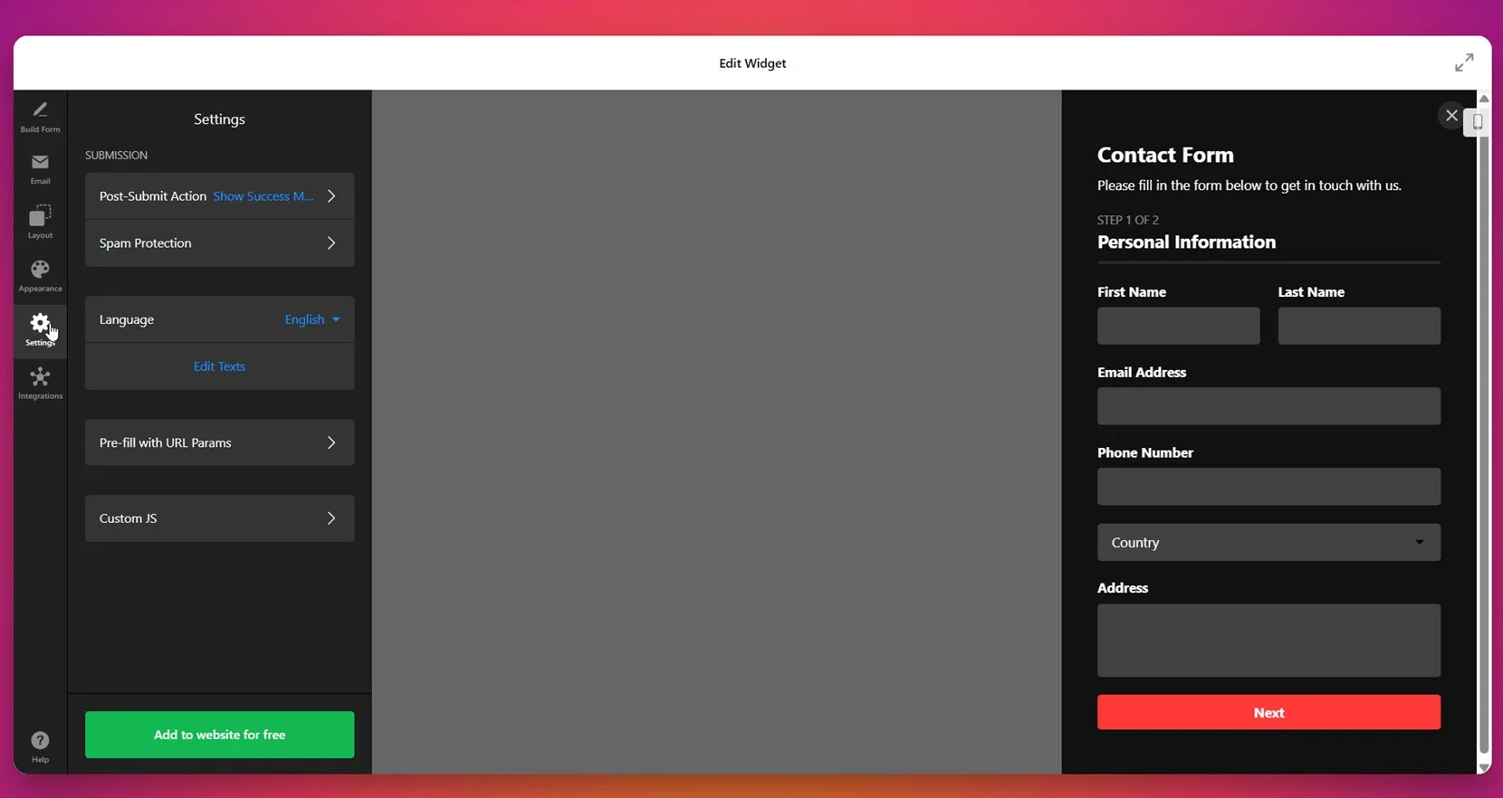 Customize the form settings