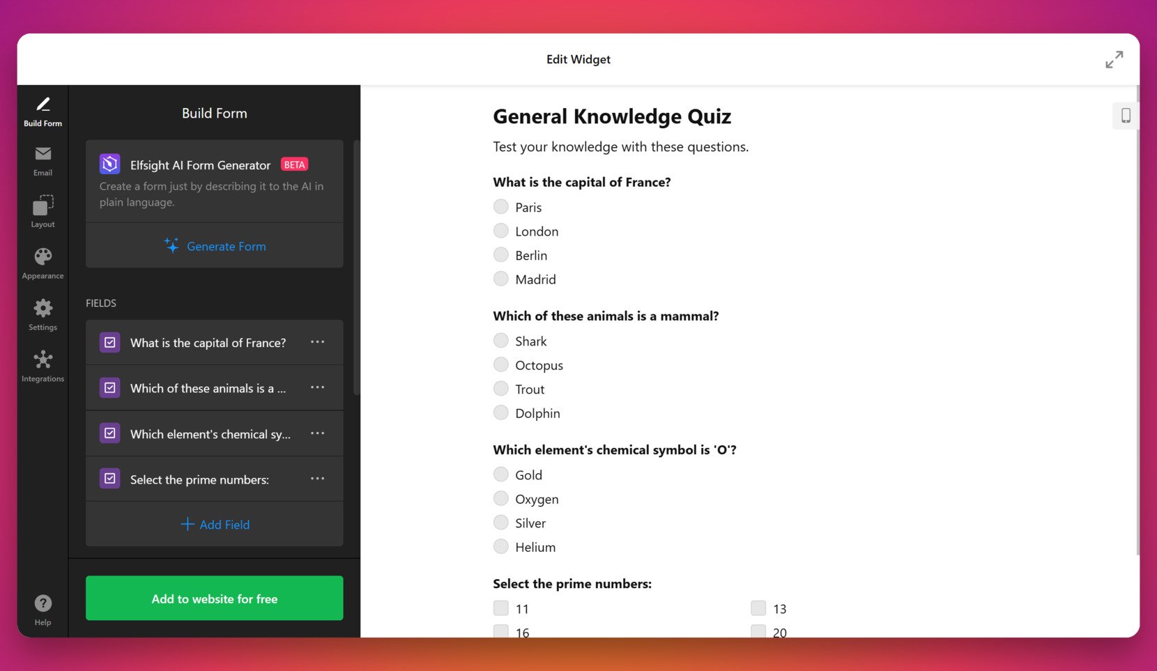 Create the qiuz questions