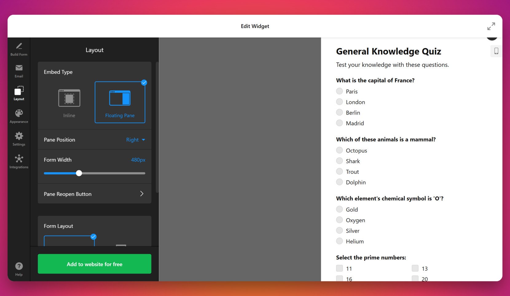 Choose the form's layout