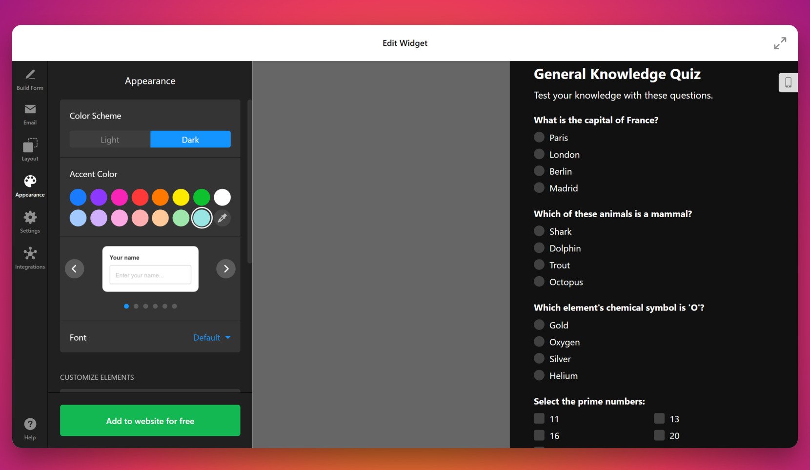 Work on the quiz's design