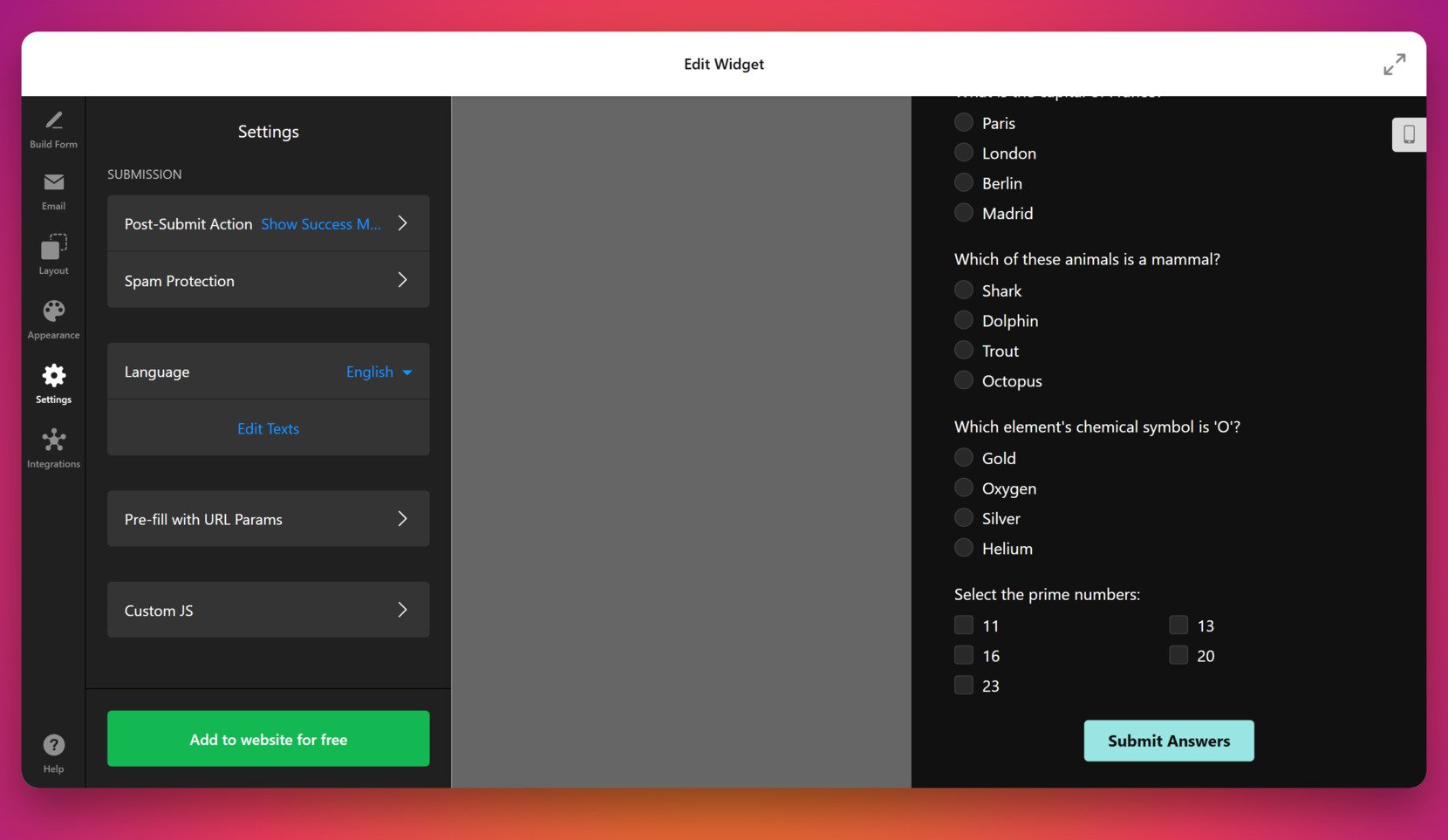 Customize the settings