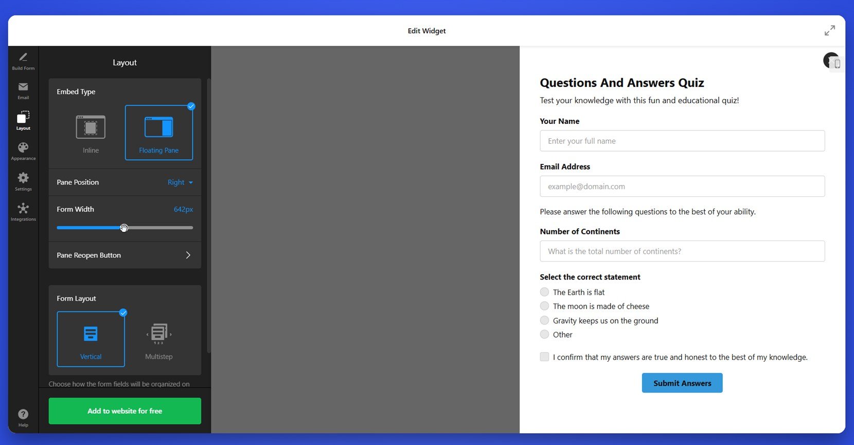 Choose a quiz layout