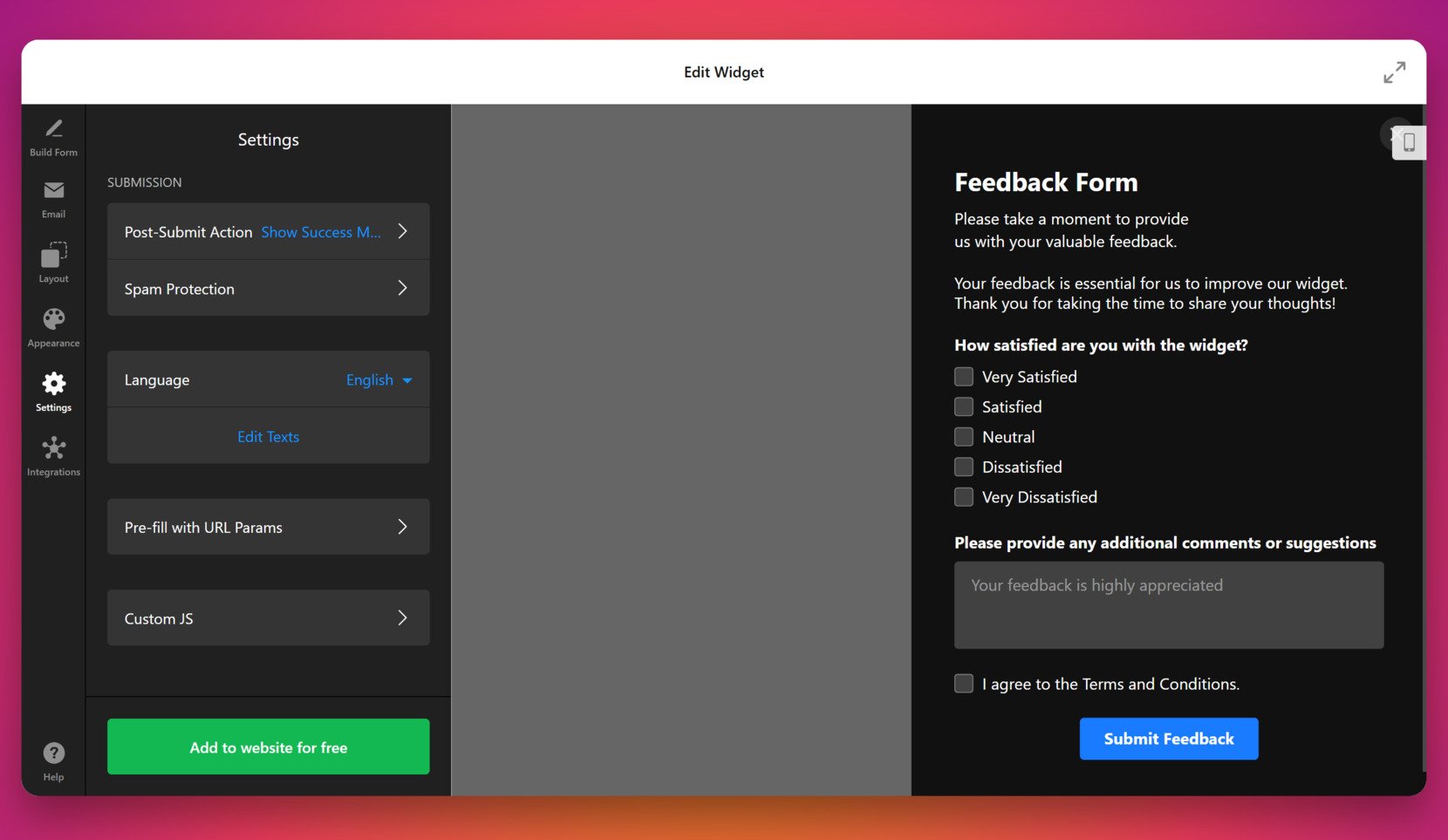 Configure the widget settings