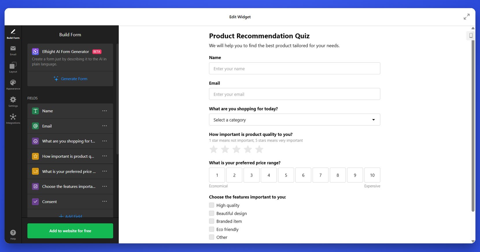 Create quiz in WordPress - Product Recommendation