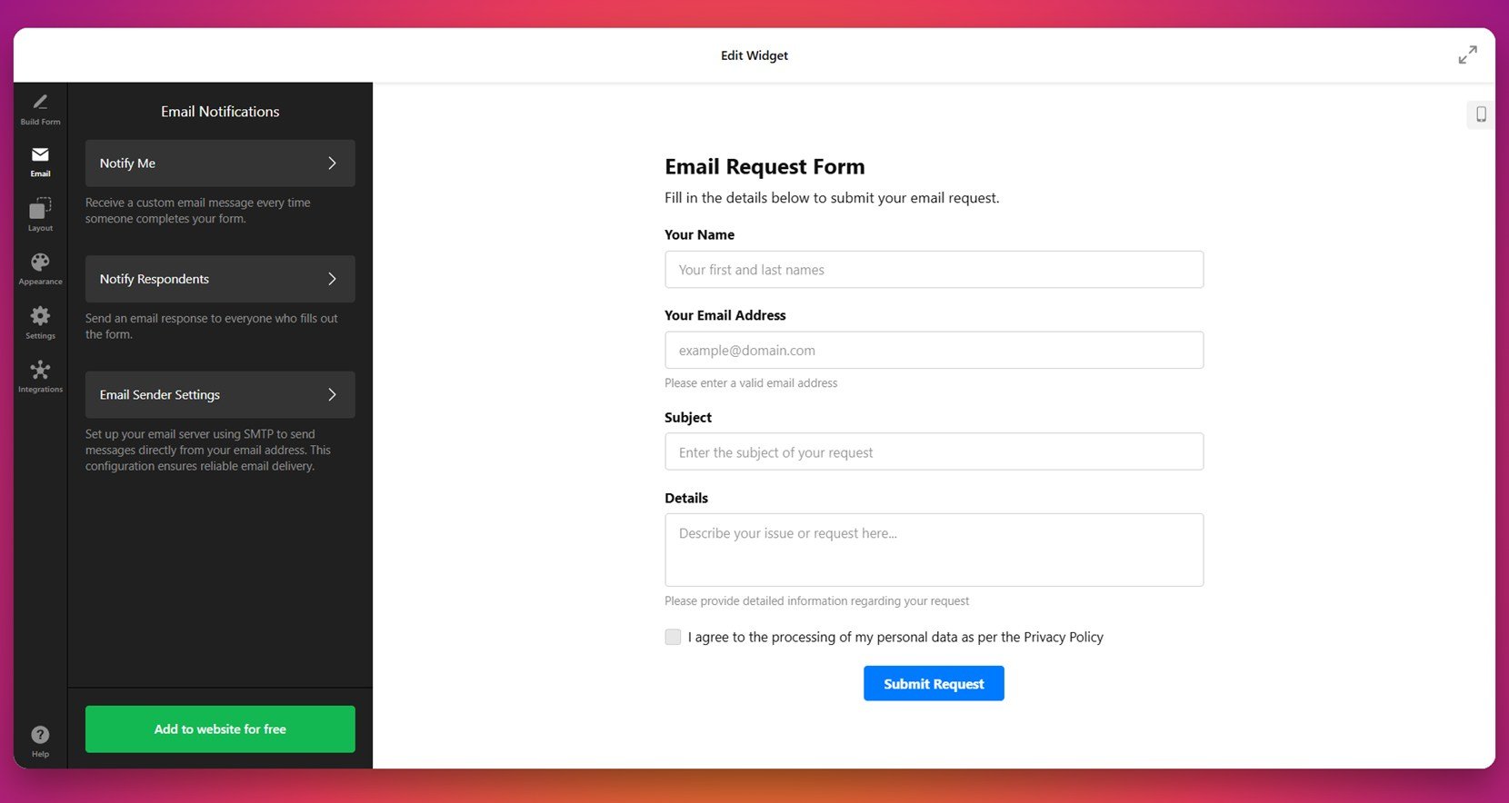 Allow email notifications
